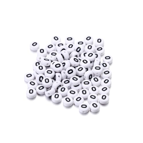 Rockreyoa Buchstabenperlen Weiß Kreis mit schwarzer Buchstaben 100 Stück Acryl Buchstaben Perlen zum Auffädeln für armbänder Haarband Schmuck Basteln DIY Crafts Schlüsselanhängern,4 x 7 MM O von Rockreyoa