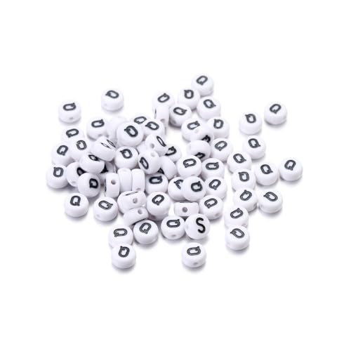 Rockreyoa Buchstabenperlen Weiß Kreis mit schwarzer Buchstaben 100 Stück Acryl Buchstaben Perlen zum Auffädeln für armbänder Haarband Schmuck Basteln DIY Crafts Schlüsselanhängern,4 x 7 MM Q von Rockreyoa