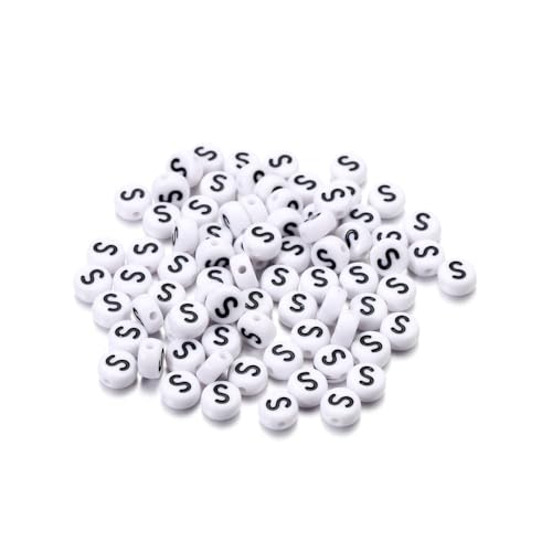 Rockreyoa Buchstabenperlen Weiß Kreis mit schwarzer Buchstaben 100 Stück Acryl Buchstaben Perlen zum Auffädeln für armbänder Haarband Schmuck Basteln DIY Crafts Schlüsselanhängern,4 x 7 MM S von Rockreyoa