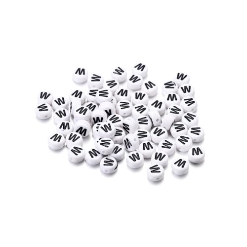 Rockreyoa Buchstabenperlen Weiß Kreis mit schwarzer Buchstaben 100 Stück Acryl Buchstaben Perlen zum Auffädeln für armbänder Haarband Schmuck Basteln DIY Crafts Schlüsselanhängern,4 x 7 MM W von Rockreyoa