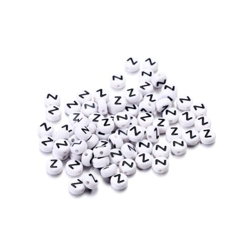 Rockreyoa Buchstabenperlen Weiß Kreis mit schwarzer Buchstaben 100 Stück Acryl Buchstaben Perlen zum Auffädeln für armbänder Haarband Schmuck Basteln DIY Crafts Schlüsselanhängern,4 x 7 MM Z von Rockreyoa