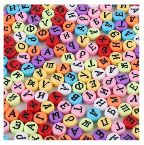 Rockreyoa Bunte Buchstabenperlen Zahlenperlen 200 Stück 4 x 7 MM Acryl Spacer Perlen Buchstaben Perlen zum Auffädeln Bastelperlen für Armbänder, Halsketten, Schmuckherstellung,Gemischt 22# von Rockreyoa