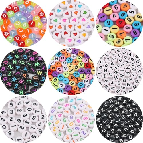 Rockreyoa Bunte Buchstabenperlen Zahlenperlen 200 Stück 4 x 7 MM Acryl Spacer Perlen Buchstaben Perlen zum Auffädeln Bastelperlen für Armbänder, Halsketten, Schmuckherstellung,Gemischt 27# von Rockreyoa