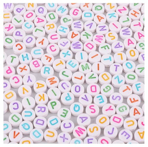 Rockreyoa Bunte Buchstabenperlen Zahlenperlen 200 Stück 4 x 7 MM Acryl Spacer Perlen Buchstaben Perlen zum Auffädeln Bastelperlen für Armbänder, Halsketten, Schmuckherstellung,Gemischt 5# von Rockreyoa