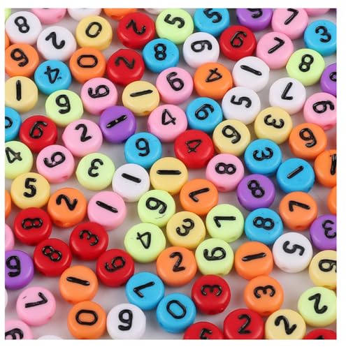 Rockreyoa Bunte Buchstabenperlen Zahlenperlen 200 Stück 4 x 7 MM Acryl Spacer Perlen Buchstaben Perlen zum Auffädeln Bastelperlen für Armbänder, Halsketten, Schmuckherstellung,Gemischt 6# von Rockreyoa