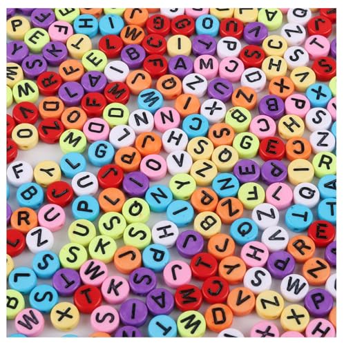 Rockreyoa Bunte Buchstabenperlen Zahlenperlen 200 Stück 4 x 7 MM Acryl Spacer Perlen Buchstaben Perlen zum Auffädeln Bastelperlen für Armbänder, Halsketten, Schmuckherstellung,Gemischt 7# von Rockreyoa