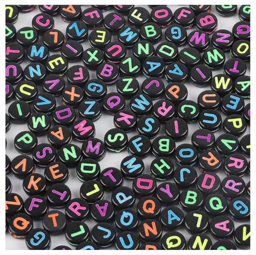 Rockreyoa Bunte Buchstabenperlen Zahlenperlen 200 Stück 4 x 7 MM Acryl Spacer Perlen Buchstaben Perlen zum Auffädeln Bastelperlen für Armbänder, Halsketten, Schmuckherstellung,Gemischt 9# von Rockreyoa