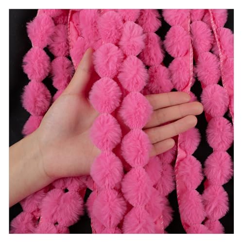 Rockreyoa Kunstfell Bommel Bordüre Flauschiger Kunstpelz Plüschband Kunstpelzband Fell Pom Pom Trim Fellbommel für Hochzeit Hausschuhe Pantoffel Kragen Kuscheltier Kleidung Rosarot 5m von Rockreyoa