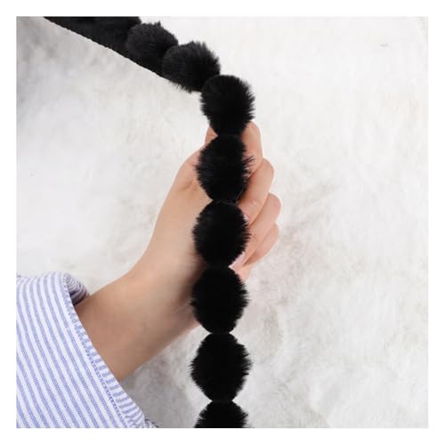 Rockreyoa Kunstfell Bommel Bordüre Flauschiger Kunstpelz Plüschband Kunstpelzband Fell Pom Pom Trim Fellbommel für Hochzeit Hausschuhe Pantoffel Kragen Kuscheltier Kleidung Schwarz 5m von Rockreyoa
