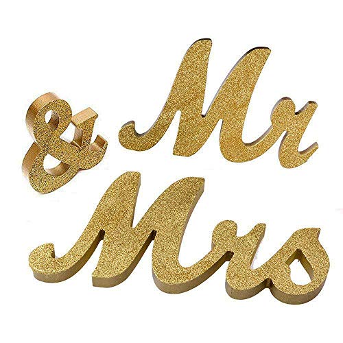 Rockreyoa Mr & Mrs Deko Hochzeit Mr & Mrs Holz Buchstaben Holz Mr und Mrs Hochzeitsdeko Tischdeko Hochzeit Holzbuchstaben 3D Buchstaben Holz Vintage Holz Buchstaben Buchstaben Tischdeko Gold von Rockreyoa