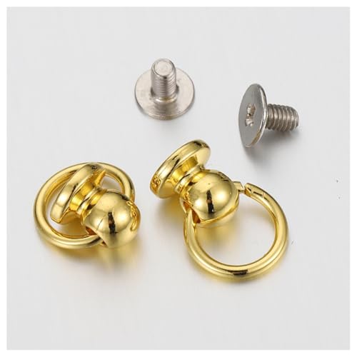 Rockreyoa O-Ring Kopf Button Studs Messing Schraube Nieten mit Ring, Schraubverschluss und Zugring, Rivet Leder Handwerk Niete Metallknopfnieten für Handwerk DIY, Tasche Gold 20 Stück von Rockreyoa