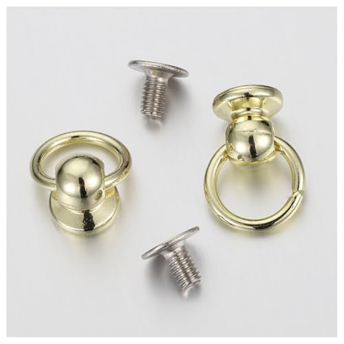 Rockreyoa O-Ring Kopf Button Studs Messing Schraube Nieten mit Ring, Schraubverschluss und Zugring, Rivet Leder Handwerk Niete Metallknopfnieten für Handwerk DIY, Tasche Messing Farbe 20 Stück von Rockreyoa