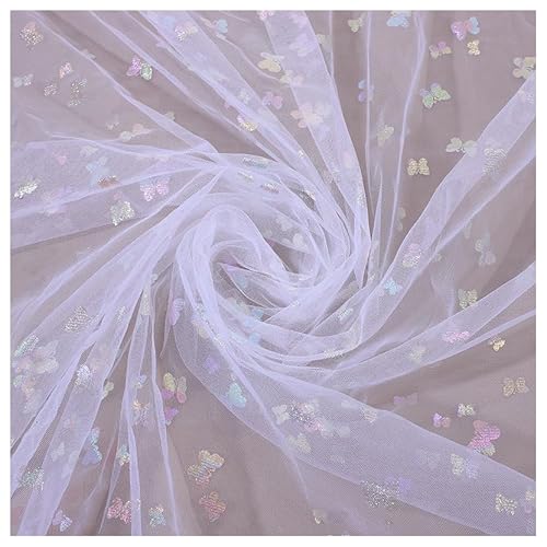 Rockreyoa Tüll Stoff mit Glänzender Schmetterling Glitzer Garn Tüll Kostümstoff Meterware Sparkly Stoff Netzgarn Dekostoff für Hochzeit DIY Headwear Handwerk Wrap Tutu Rock Kleid Weiß 100 * 150cm Rockreyoa Tüll Stoff mit Glänzender Schmetterling Glitzer Garn Tüll Kostümstoff Meterware Sparkly Stoff Netzgarn Dekostoff für Hochzeit DIY Headwear Handwerk Wrap Tutu Rock Kleid Weiß 100 * 150cm von Rockreyoa