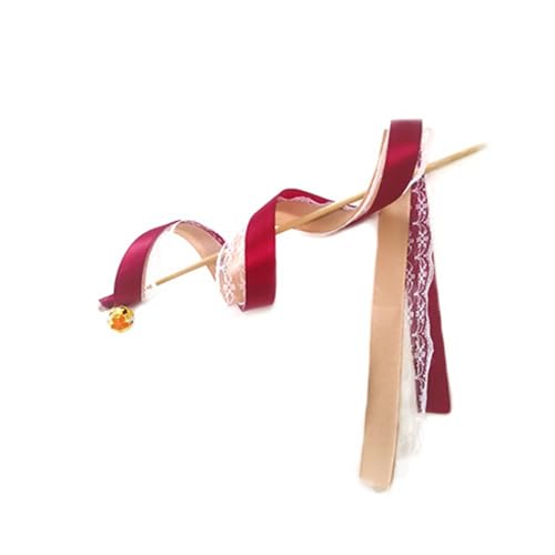 Rockreyoa Wedding Wands Stick Hochzeitsstäbe Zauberstäbe Hochzeit mit Glocken Ribbon Fairy Stick Spitzenfeenstab Zauberstäbe Streamer Hochzeit Luftschlangen Ribbon für Hochzeit Weinrot 50 Stück von Rockreyoa