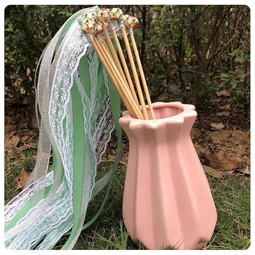 Rockreyoa Wedding Wands Stick Seidenfeenstab Wands Hochzeit mit Glocke Lace Fairy Sticks with Bells Ribbon Fairy Stick Hochzeit Feenstäbe Wirbelnden Hochzeitsschlangen Band Wands Mintgrün 20 Stück von Rockreyoa