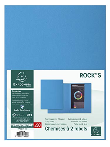 Exacompta - Ref 216019E - Rocks Collection - 2 Fächermappen, 240 x 320 mm, geeignet für A4-Dokumente, 210 g/m², 2 Klappklappen, Blau, 50 Stück von Exacompta
