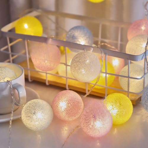 LED-Lichterkette mit Baumwollkugeln, Weihnachtsdekoration, für Schlafzimmer, Außenbereich, bunt, 3 m, 20 Lichter [USB immer an) von Rocky Green