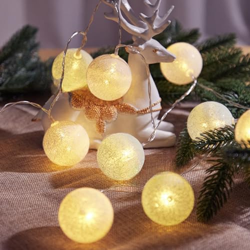 LED-Lichterkette mit Baumwollkugeln, Weihnachtsdekoration, für Schlafzimmer, Außenleuchten (weiß + grün, 6 m, 40 Lichter [USB-Fernbedienung) von Rocky Green