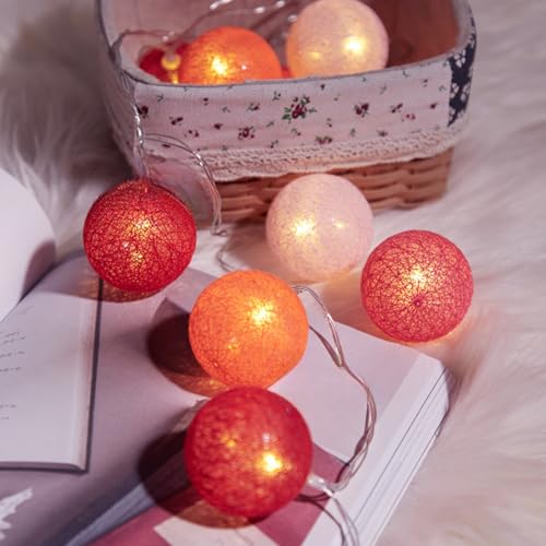Rocky Green LED-Lichterkette mit Baumwollkugeln, Weihnachtsdekoration, für Schlafzimmer, Außenleuchten (Farbe (rot), 1,5 m, 10 Lampen von Rocky Green