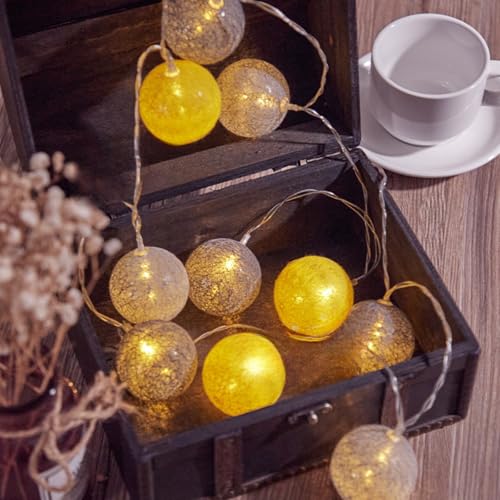 Rocky Green LED-Lichterkette mit Baumwollkugeln, Weihnachtsdekoration, für Schlafzimmer, Außenleuchten (Gelb + Grau, 1,5 m, 10 Lampen) von Rocky Green