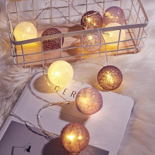 Rocky Green LED-Lichterkette mit Baumwollkugeln, Weihnachtsdekoration, für Schlafzimmer, Außenleuchten (grau + weiß, 6 m, 40 Lichter [USB immer an]) von Rocky Green