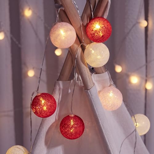 Rocky Green LED-Lichterkette mit Baumwollkugeln, Weihnachtsdekoration, für Schlafzimmer, Außenleuchten (rot und rosa, 1,5 m, 10 Lampen) von Rocky Green