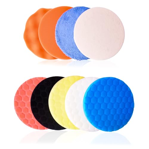 Rodison 9 Stück Polierschwämme Set, 150mm Auto Polierpads mit 5 Waben Polieren Schwämme, 2 Flach/Wellen, 1 Flock-Wolle & 1 Microfiber für Schleifen, Polieren, Wachsen und Versiegeln Glasur Rodison 9 Stück Polierschwämme Set, 150mm Auto Polierpads mit 5 Waben Polieren Schwämme, 2 Flach/Wellen, 1 Flock-Wolle & 1 Microfiber für Schleifen, Polieren, Wachsen und Versiegeln Glasur von Rodison