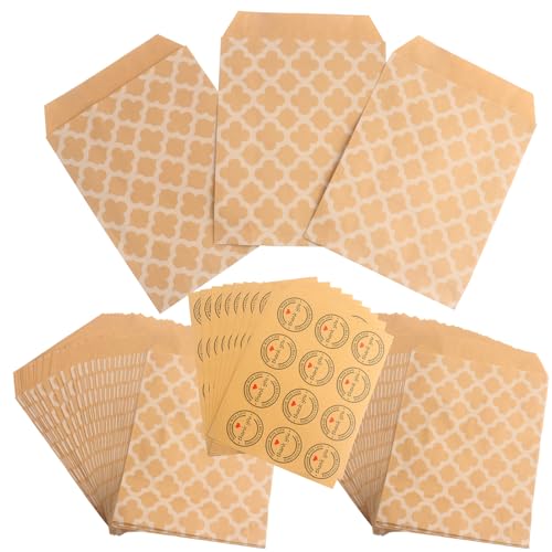 Roellgs 100 Stück Hochzeit Süßigkeiten Papiertüten Süßigkeiten Tüten Keks Papiertüten Geschenktüten Süßigkeiten Kleine Papiertüten Kraft Candy Gestreifte Papiertüten zum Verpacken von Keksen, von Roellgs