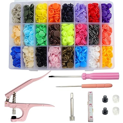 Roellgs 360 Sets T5 Druckknöpfe aus Kunststoff mit Druckknopfzange, Set zum Nähen von Kleidung, Lätzchen, Regenmänteln, DIY Bastelwerkzeugen (rosa Zange) von Roellgs