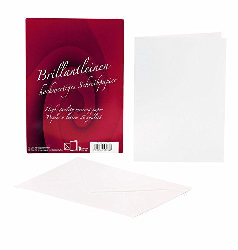 Rössler Papier 20241933 - Brillantleinen - Doppelkarten DIN A6, 10 Karten/ 10 Hüllen, weiß von Rössler Papier