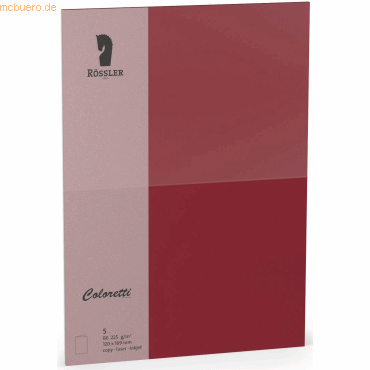 Rössler Doppelkarte Coloretti B6 hoch VE=5 Stück 225g/qm Rosso von Rössler