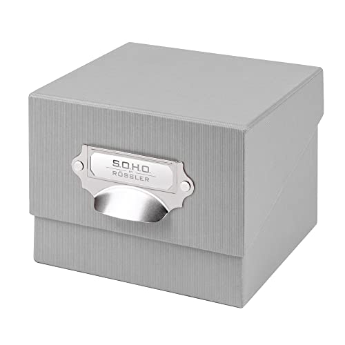 Rössler SOHO Foto Aufbewahrungsbox | Fotobox Aufbewahrungsbox mit Deckel | Organizer Box | Visitenkarten Aufbewahrung | Boxen Aufbewahrung | Storage Boxes | 17x15x13 cm | 1 Stück | Farbe: Grau | Stone von Rössler