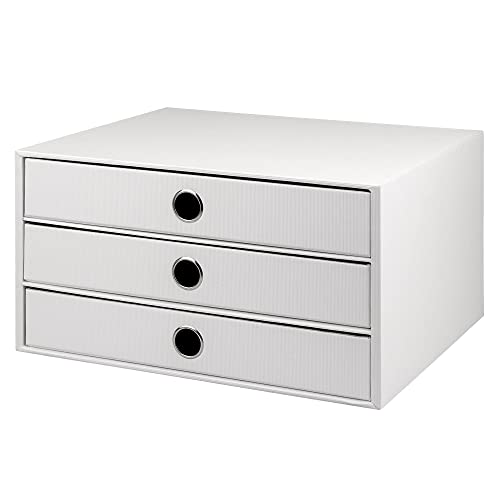 Rössler SOHO 3er Schubladenbox A4 aus Papier | Büro Organizer Schreibtisch| Schubladen Organizer Büro Zubehör & Bürobedarf | Schreibtisch Organizer Box | 34 x 25 x 19 cm | 1 Stück | Farbe: Weiß von Rössler Papier