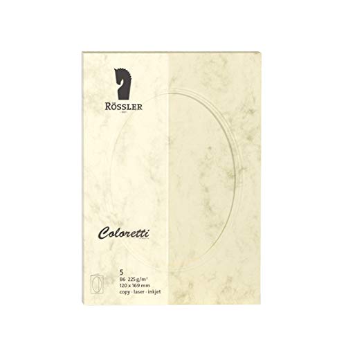 Rössler 220732506 - Coloretti Karten, DIN B6, Passepartout oval, chamois marmora, 5 Stück Rössler 220732506 - Coloretti Karten, DIN B6, Passepartout oval, chamois marmora, 5 Stück von Rössler