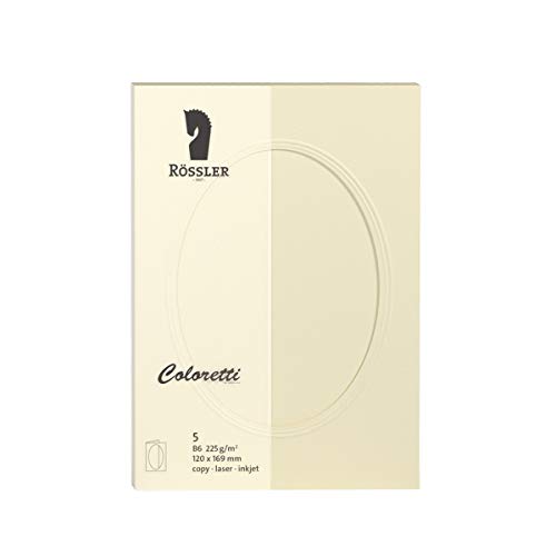 Rössler 220732512 - Coloretti Karten, DIN B6, Passepartout oval, creme, 5 Stück von Rössler