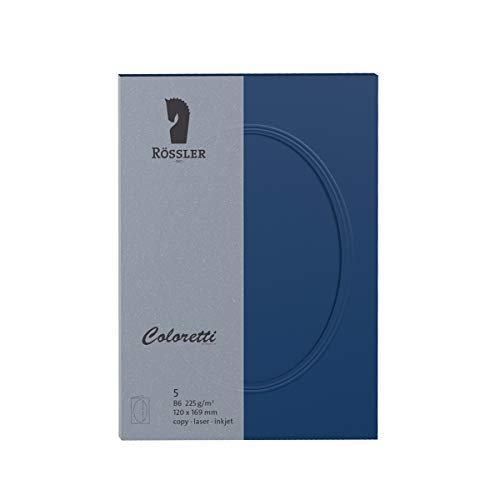 Rössler 220732590 Coloretti Karten, B6, Passepartout oval, 5 Stück, jeans von Rössler