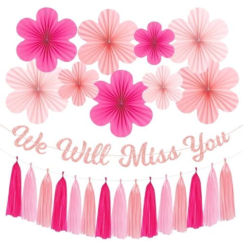 Roetyce Blume Abschied Party Dekorationen, Pink We Will Miss You Banner Papierfächer Quaste für Frauen Mädchen, Rose Gold Floral Themed Going Away Leaving Goodbye Party Supplies, Ruhestand Foto Roetyce Blume Abschied Party Dekorationen, Pink We Will Miss You Banner Papierfächer Quaste für Frauen Mädchen, Rose Gold Floral Themed Going Away Leaving Goodbye Party Supplies, Ruhestand Foto von Roetyce