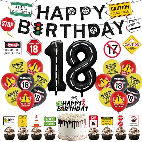 Roetyce Dekoration zum 18. Geburtstag für Jungen und Mädchen, Vorsicht Logos Happy 18th Birthday Banner Luftballons hängende Wirbel Kuchen Topper Kit, lustiger 18 Jahre alter Party-Hintergrund Roetyce Dekoration zum 18. Geburtstag für Jungen und Mädchen, Vorsicht Logos Happy 18th Birthday Banner Luftballons hängende Wirbel Kuchen Topper Kit, lustiger 18 Jahre alter Party-Hintergrund von Roetyce