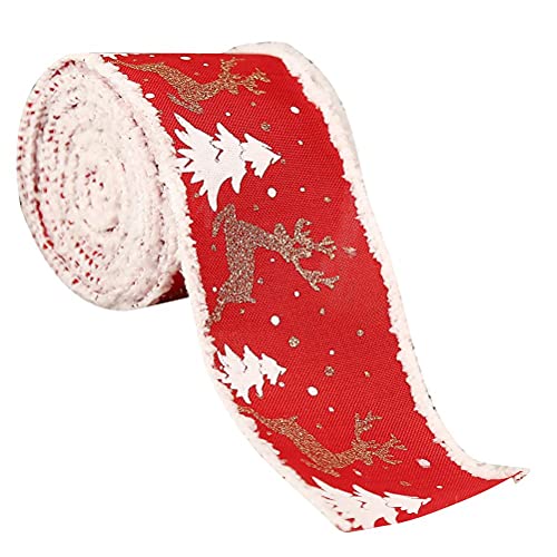 Breites Weihnachtsband, Weihnachtsbänder Stoffbänder 5 Meter Geschenkband, Weihnachten Satinband mit Elch Weihnachtsbaum, DIY Band Geschenk Dekoration von Roexboz