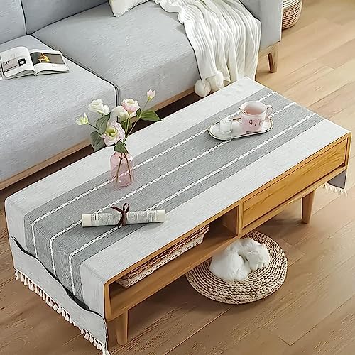 Tischdecke aus Baumwolle und Leinen mit seitlicher Tasche, rechteckig, fleckenresistent, für Wohnzimmer, Balkon, Garten, 60 x 160 cm von RofHaus