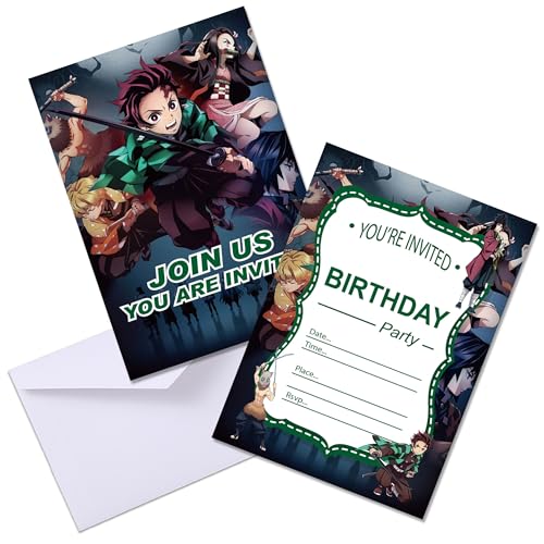 Roffatide Anime Demon Slayer 12pcs Geburtstag Einladungskarten mit Umschlägen, Kamado Tanjirou Nezuko Party Dekoration, Junge und Mädchen Geburtstag Einladungsbrief Roffatide Anime Demon Slayer 12pcs Geburtstag Einladungskarten mit Umschlägen, Kamado Tanjirou Nezuko Party Dekoration, Junge und Mädchen Geburtstag Einladungsbrief von Roffatide