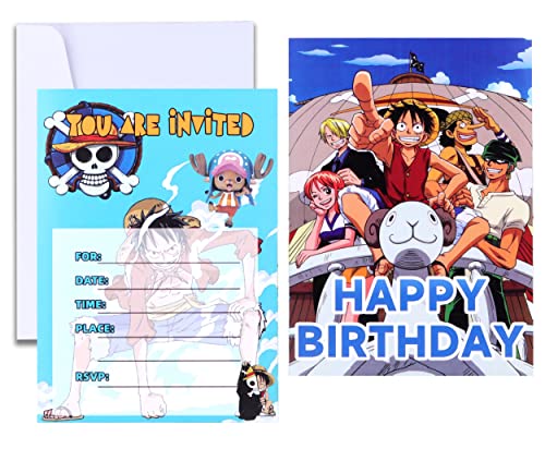 Roffatide Anime Einteilige Einladungskarten Happy Birthday Supplies 16 PCS Füllen Sie Einladungen mit Umschlägen für Mädchen und Jungen 5x7 Zoll aus von Roffatide