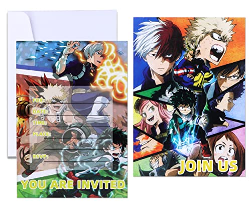 Roffatide Anime My Hero Academia Einladungskarten Party Supplies 16 PCS Füllen Sie Einladungen mit Umschlägen für Mädchen und Jungen 5x7 Zoll aus von Roffatide