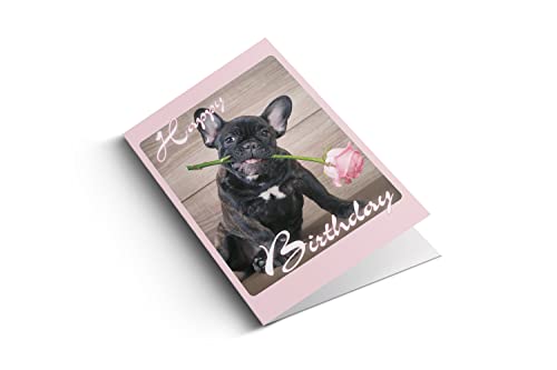Klappkarte Happy Birthday (Bully/Französische Bulldogge) von Roggenwulff