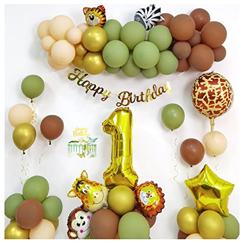 Luftballons 1 Geburtstag, Grün Braun Luftballons, Roimylie Jungle Geburtstag Dek für kindergeburtstag Ballon party Dekoration von Roimylie