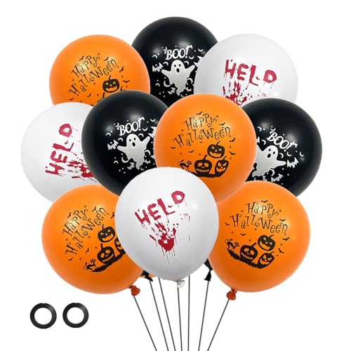 Halloween Luftballons party Deko, 24 Stück Halloween Luftballons mit Halloween-Flagge und Orange Schwarz Weiß Ballons Halloween Grusel Luftballons, für Halloween Horror Feier Party Deko von Roimylie