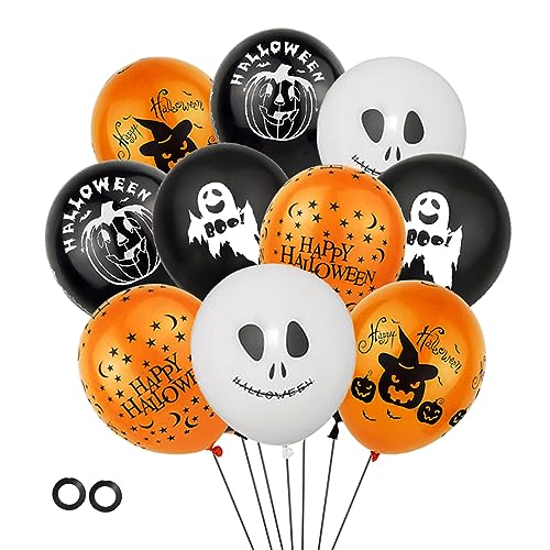 Halloween Luftballons Deko,50 Stück Halloween Dekoration Luftballons Spuk Hexe Kürbis Luftballons Orangen Schwarze Weiß Halloween Luftballons, für Halloween Party Horror Feier Deko von Roimylie