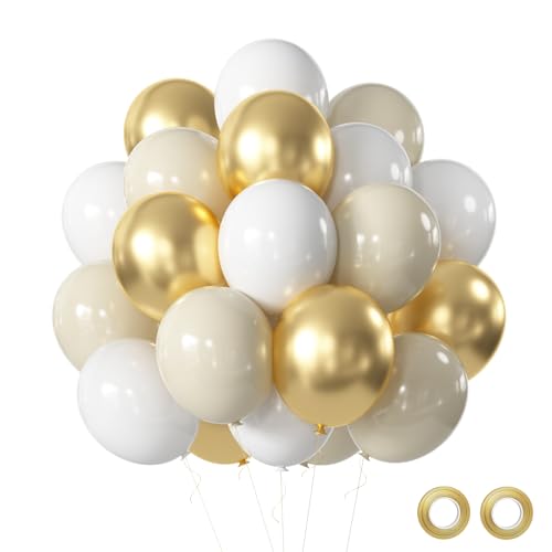 Luftballons Beige Set, 60 Stück Weiß Gold Beige Neutraler Latex Mit Bändern für Hochzeit Geburtstag Babyparty Boho Dekorationen von Roimylie