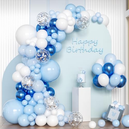 Luftballons Girlande Kit, 109 Stück Blau Weiß Party Ballons Mit Metallic Ballons für Hochzeit, Verlobung, Geburtstag, Babyshower, Jubiläum Party Dekoration von Roimylie