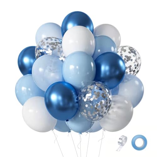 Luftballons Blau Set, 60 Stück Ballons Hellblaue Ballons Blaue Weiß mit Metallic Blau Ballons Konfetti Ballons für Hochzeit Verlobung Babyshower Jungen Geburtstag Party Dekorationen von Roimylie